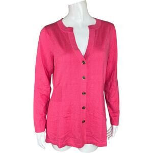 Isaac Mizrahi Live! Split Neck Long Sleeve Cardigan Rosy Pink‎ Small NWOT